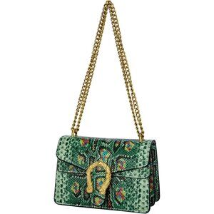 Women's Green Leather Shoulder Bag Chain Purse Vintage Snake Print Underarm
